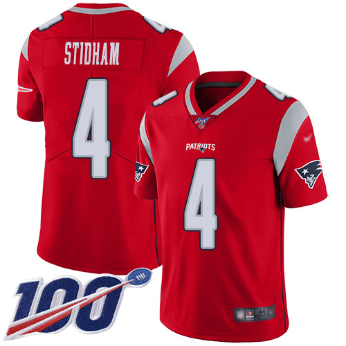 New England Patriots Limited Red Men #4 Jarrett Stidham NFL Jersey 100th Season Inverted->youth nfl jersey->Youth Jersey